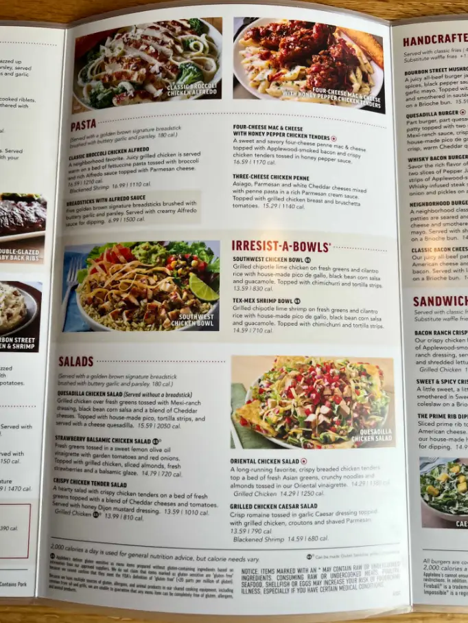 applebee's pasta menu